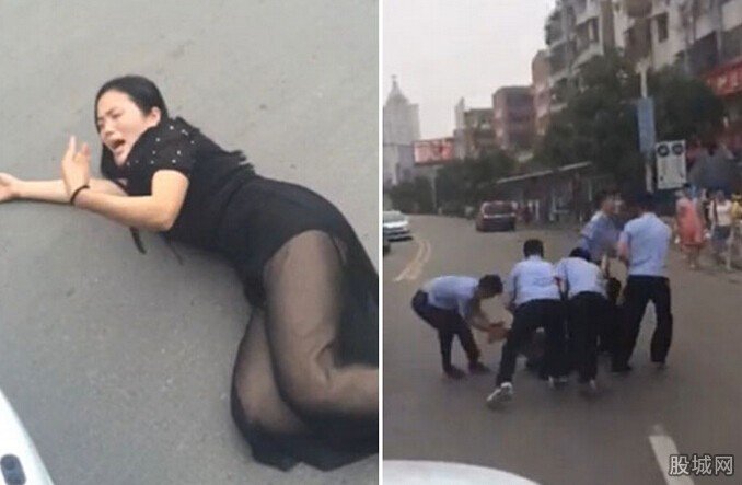 碰瓷女猛撞路虎車